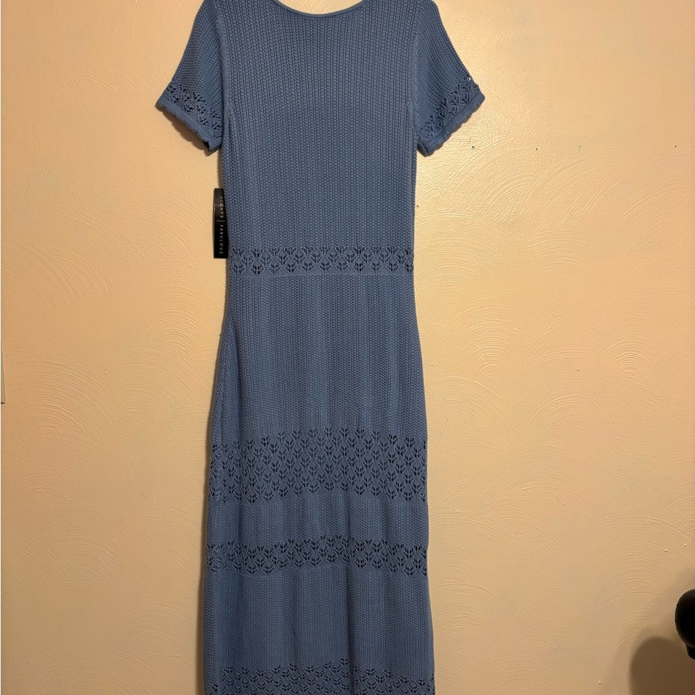 Absolutely Famous Blue Crochet Knit Lined Midi Dress XL NWT - Picture 7 of 7